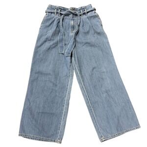 KanCan Ultra High Rise Paperbag Jeans Medium Light Wash Wide Leg Belted 27/28